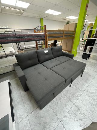 Sofá Cama Chaise Longue con Arcón Gris