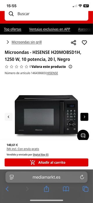 Microondas Hisense Negro