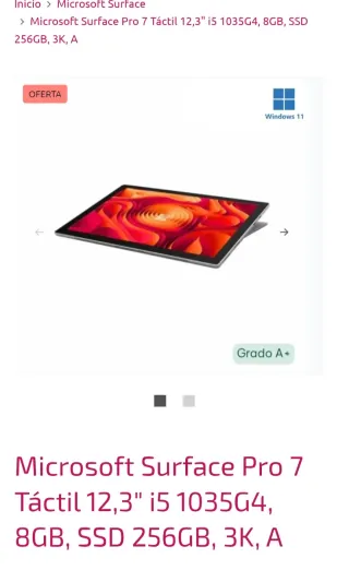 Microsoft Surface Pro 7 Táctil i5 8GB SSD 256GB