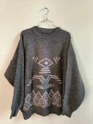 Maglione vintage anni 80 grigio multicolor