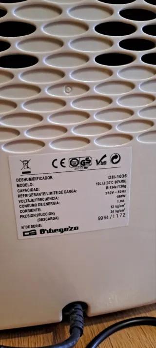 Deshumidificador Orbegozo Blanco y Azul