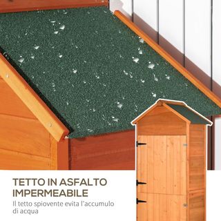 Caseta Porta Herramientas de Jardín de Madera de Abeto con 2 Puertas, Caseta de Herramientas de Jardín con 3 Estantes, Techo Inclinado para Terraza Patio, 84X52X188 Cm, Naranja