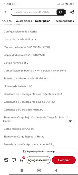 Batería Litio Dolidada 36V 20000mAh sin estrenar