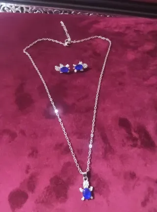 Conjunto Tortuga Collar y Pendientes Azul