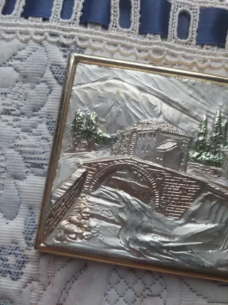 Quadro Bassorilievo Paesaggio Argento