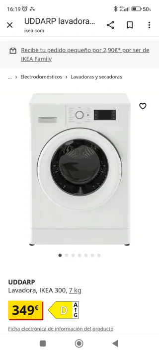 Lavadora UDDARP IKEA 7 kg Nueva OPORTUNIDAD