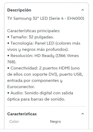Televisión Samsung Negra 32 pulgadas