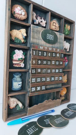 Calendario perpetuo de madera de pared, vintage