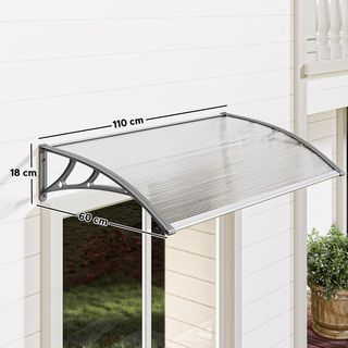 Toldo de Exterior 110X60Cm, Toldo para Exterior de Policarbonato y Aluminio, para Balcón Ventanas y Puertas, Gris y Transparente