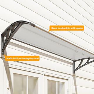 Toldo de Exterior 110X60Cm, Toldo para Exterior de Policarbonato y Aluminio, para Balcón Ventanas y Puertas, Gris y Transparente