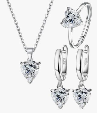 Set 3 pezzi argento 925 cristalli cuore