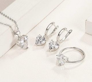 Set 3 pezzi argento 925 cristalli cuore