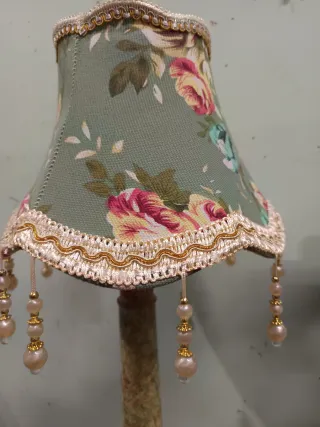 Coppia Lampade Stile Antico Tessuto Floreale