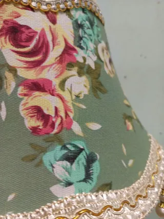 Coppia Lampade Stile Antico Tessuto Floreale