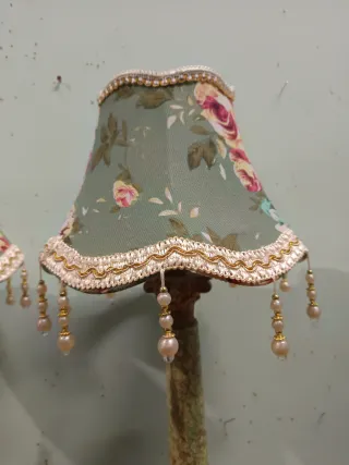 Coppia Lampade Stile Antico Tessuto Floreale