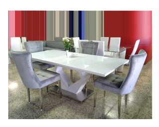 Mesa extensible con sillas terciopelo gris