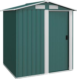 Caseta De Jardín 1.7M² De Acero Galvanizado Con Kit De Fundación, Cobertizo De Jardín Para Herramientas Con Techo Inclinado, 4 Salidas De Aire, Puerta Corredera, 152X132X188 Cm, Verde