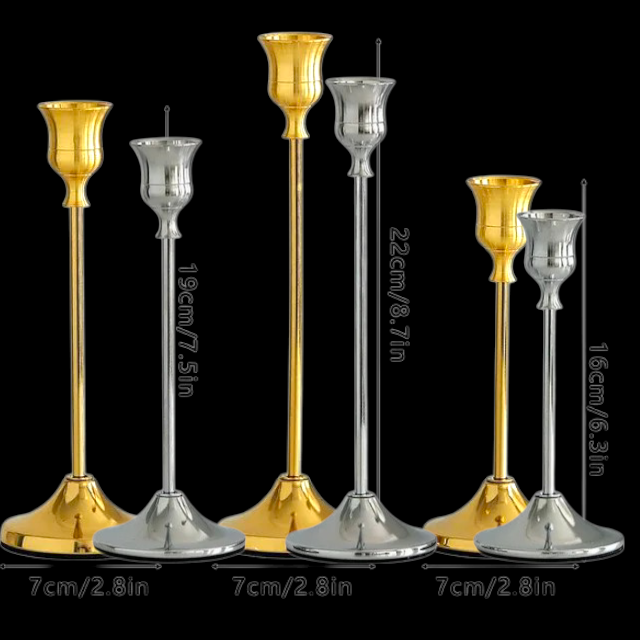 JUEGO DE 3 CANDELABROS DORADOS