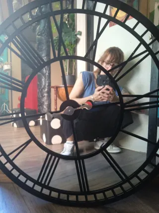 Espejo Reloj Grande Negro y Plateado