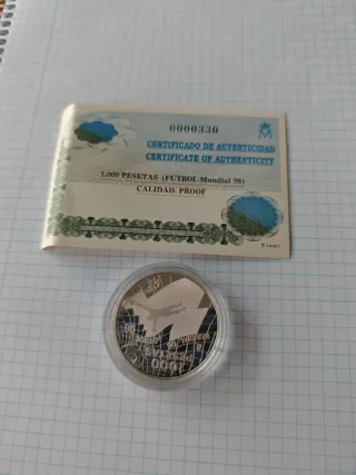 Moneda Plata 1000 Pesetas Mundial 98
