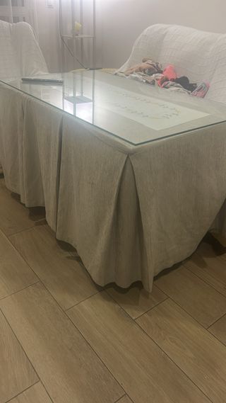Mesa de camilla SIN CRISTAL y falda beige