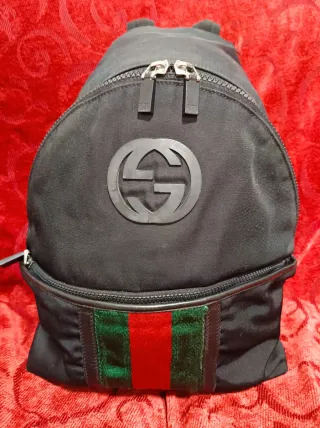 Zaino Gucci Nero con Strisce Verdi e Rosse