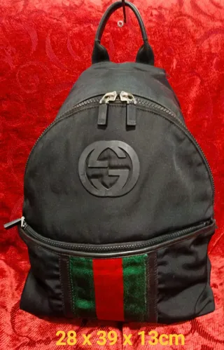 Zaino Gucci Nero con Strisce Verdi e Rosse