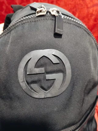 Zaino Gucci Nero con Strisce Verdi e Rosse