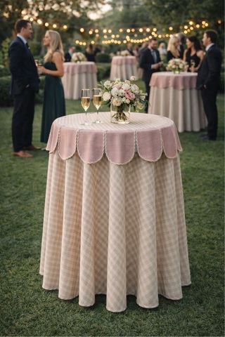 Mantel para mesa coctel beige y rosa