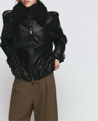 Chaqueta Zara Negra Piel Sintética Borrego