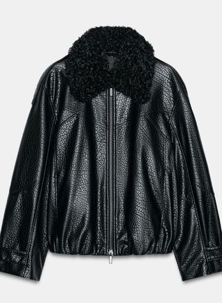 Chaqueta Zara Negra Piel Sintética Borrego