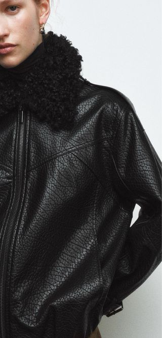 Chaqueta Zara Negra Piel Sintética Borrego
