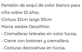 Pantalón de esquí para niña blanco