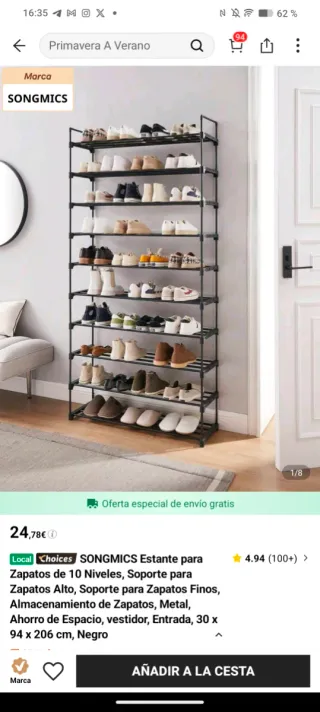 Zapatero SONGMICS 10 Niveles Metal Negro