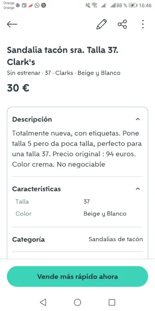 Sandalias tacón bajo plateadas talla 37