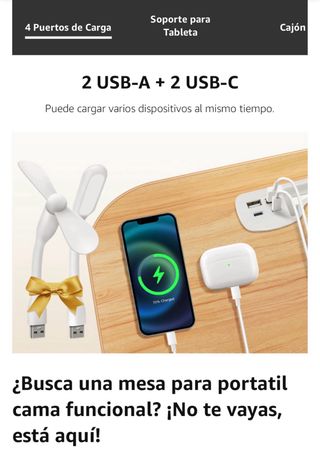 Mesa Portátil  Plegable 4 USB