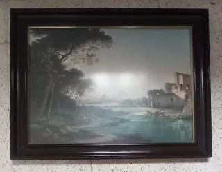 Cuadro paisaje, marco color caoba, con cristal