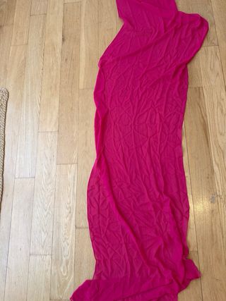 Vestido fiesta pedrería rosa y plata