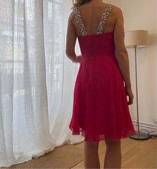 Vestido fiesta pedrería rosa y plata