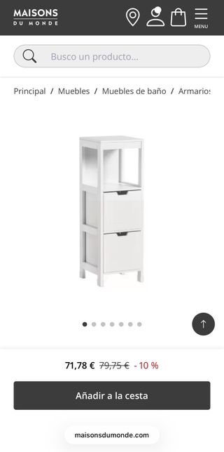 Armario baño 1 estante 2 cajones MDF Blanco