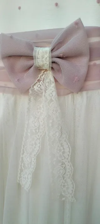 Vestido de comunión blanco y malva  bordado