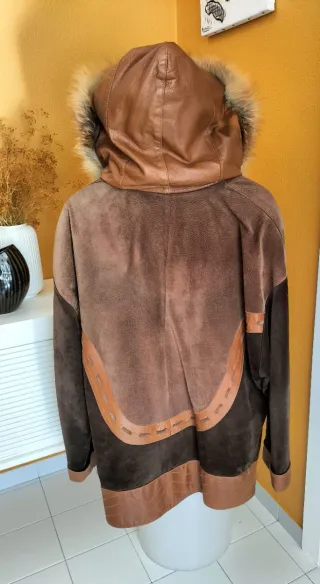 Chaquetón vintage piel, ante y zorro
