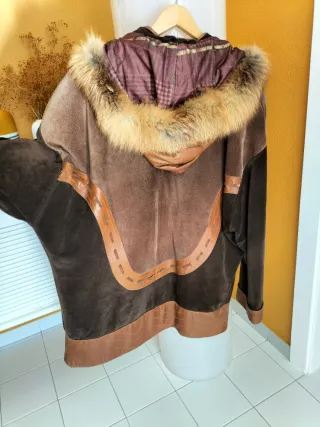 Chaquetón vintage piel, ante y zorro