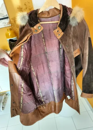 Chaquetón vintage piel, ante y zorro