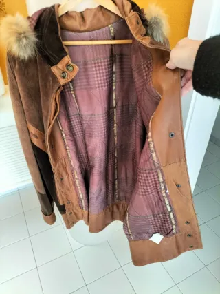 Chaquetón vintage piel, ante y zorro