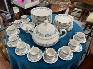 Vajilla porcelana FLORES azul y blanco