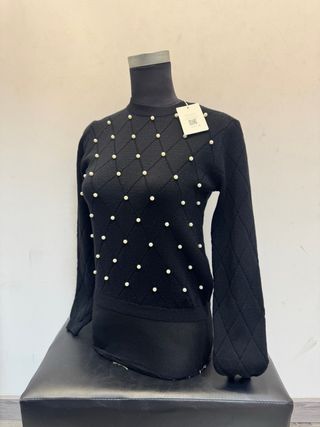 Jersey negro mujer perlas talla única