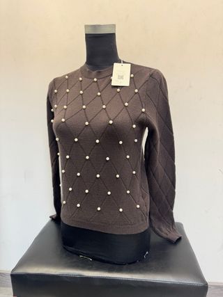 Jersey negro mujer perlas talla única