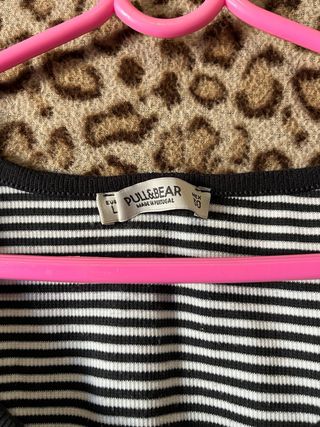 Pull&Bear Top Rayas Blanco y Negro Talla L