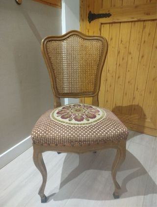 Conjunto 4 Sillas Vintage Madera y Rattan